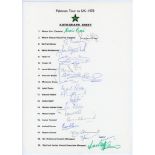 Pakistan tour to England 1978. Official autograph sheet with printed title and players’ names, fully