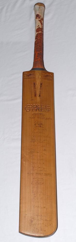 M.C.C. tour to South Africa 1948/49. Full size Sykes ‘Super Selected’ cricket bat fully signed in