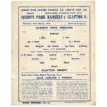 Queen’s Park Rangers. Season 1943/44. Official war-time single sheet home programmes including one