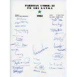 Pakistan Under-23 tour to Sri Lanka 1985. Official autograph sheet with printed title, signed in ink