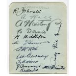 Sunderland AFC 1935-1936. Album page signed in ink (three in pencil) by thirteen members of the
