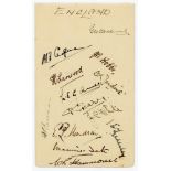England Test cricketers c.1929. Album page nicely signed in black ink by thirteen England Test
