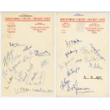 Derbyshire C.C.C. 1961 & 1964. Two official Derbyshire C.C.C. headed pages, each signed in ink by