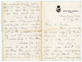J.T. Henderson to Alfred J. Gaston, cricket follower, writer and collector. Four page handwritten