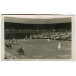 ‘Wimbledon Centre Court’ 1936. Original mono action real photograph postcard with a ladies first