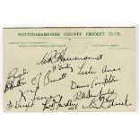 England v Australia 1938. Official Nottinghamshire C.C.C. postcard very nicely signed in black ink