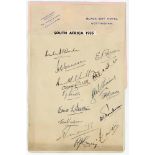 South Africa tour to England 1935. Page with ‘Black Boy Hotel, Nottingham’ letterhead laid down to