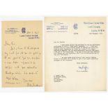 M.C.C. letters 1951-1978. Five letters on official Lord’s Cricket Ground letterhead. Includes one