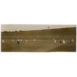 Ladies’ cricket c.1906. Original sepia press photograph of a ladies match in progress. The panoramic