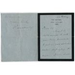 Kumar Shri Ranjitsinhji. Sussex & England 1895-1920. Four page handwritten letter from
