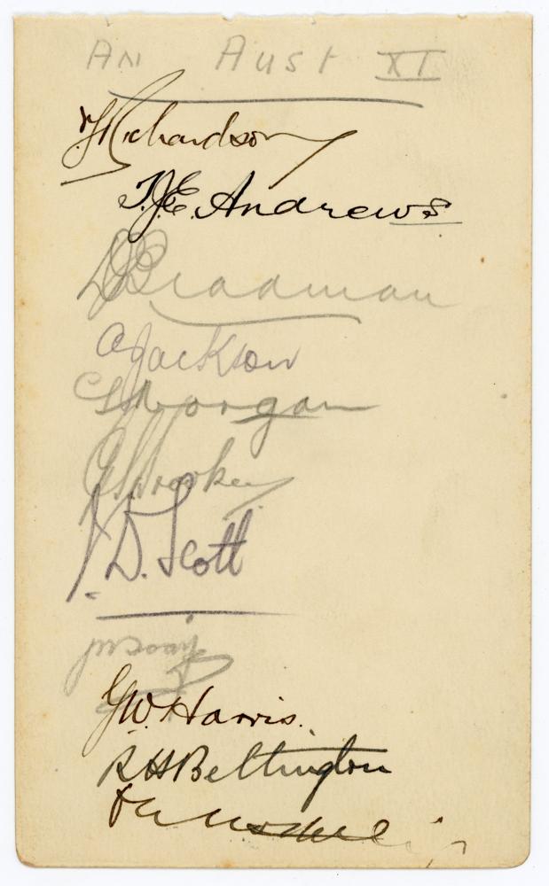 ‘An Australian XI’ c.1928. Album page signed by eleven Australian players, possibly for the tour