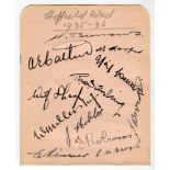 Sheffield Wednesday 1935-1936. Album page signed in ink by twelve members of the playing staff.