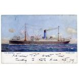 Australian tour to South Africa 1949/50. Colour postcard of the T.S.S. Nestor (Blue Funnel Line)