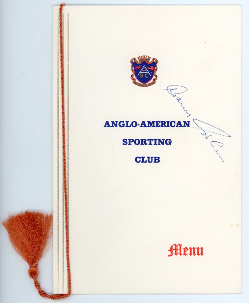 Garry Sobers and Colin Milburn. Sporting menus 1960s. Two signed official menus, one for the Anglo-