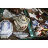 Four boxes of mixed ceramics, to include blue and white printed vegetable tureen and cover, Wedgwood