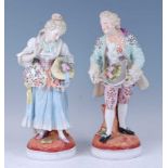 A pair of circa 1900 Sitzendorf porcelain courtship figures, as a gallant and his maiden in 18th