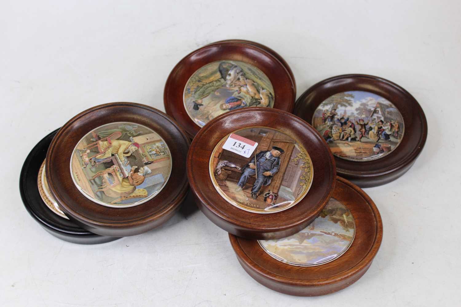 A collection of seven Victorian Prattware pot lids, to include The Wolf & The Lamb, On Guard, A - Image 4 of 4