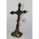 A Victorian brass crucifix, inscribed INRI above the Corpus Christi, h.33cm