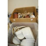 Two boxes of mixed ceramics to include Denby stoneware part dinner service