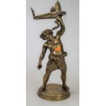 A 20th century brass figure of Neptune holding a snake aloft, height 42cm