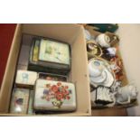 A box of mixed china ware to include Japanese ceramics, together with a selection of lithograph