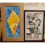 M.Dell - Untitled, oil, signed lower right, 25 x 55cm; and one other untitled abstract pastel by the