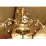 A French style gilt metal hanging six-light electrolier, floral decorated, approx drop 60cm