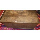 A 19th century oak hinge topped blanket chest, width 112.5cm