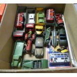 One tray containing a quantity of mixed loose and carded diecast vehicles, to include a Dinky Toys