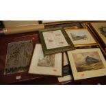 Assorted pictures and prints, to include mountain landscape watercolour, two Arfican paintings of