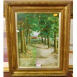 AH Shiers - Wooded path, oil on canvas, signed lower right, 40x29cm