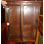 A small mahogany glazed double door hanging collectors wall cabinet, 44 x 60cm