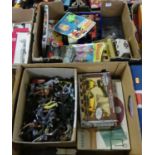 Four boxes containing a large quantity of mixed toys and collectors models, to include Airfix
