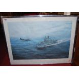 After Roderick Lovesey - HMS Invincible, framed print