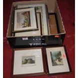 Assorted pictures and prints, to include various miniature topographical engravings