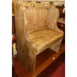 A contemporary rustic stained pine single hall pew, w.73.5cm