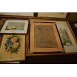 Assorted pictures and prints, to include Japanese example, botanical example, John Luddington