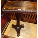 An early Victorian rosewood round cornered fixed top pedestal round topped occasional table,