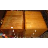 A pair of contemporary plywood three drawer bedside chests, each w.44cm