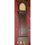 An early 19th century oak longcase clock, having a moonphase arch painted dial, eight day