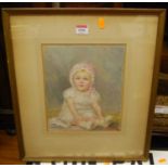 English school - portrait of a seated baby, watercolour signed with monogram and dated 1932 lower