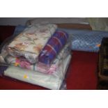 Three various fabric rolls; together with various fabric samples, of mixed sizes to include