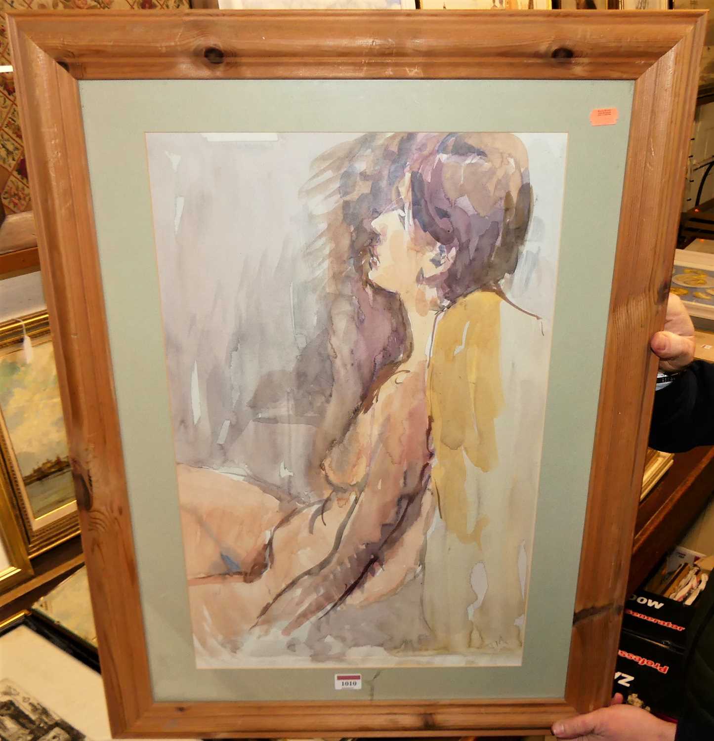 Contemporary school - Female nude, watercolour wash, monogrammed JM, 60 x 38cm