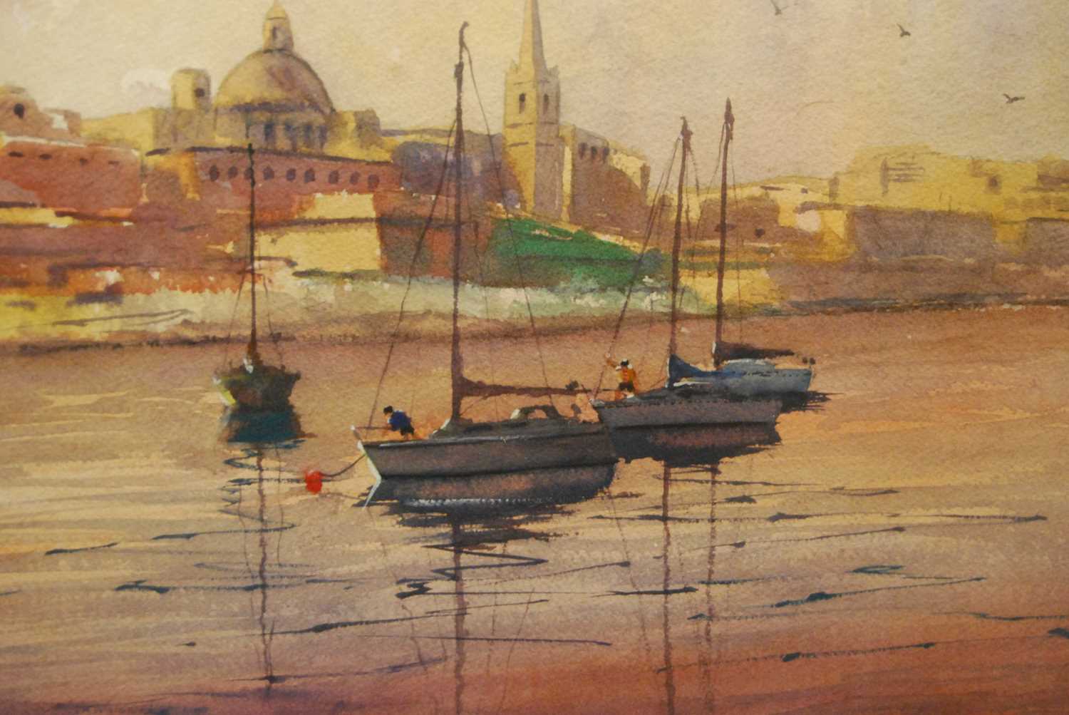 Denis Nash (b. 1947) - sailing boats at sunset, watercolour, signed lower right, 35x 53cm