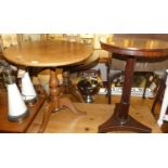 A 19th century oak circular tilt-top pedestal tripod table, dia.63.5cm; together with a William IV