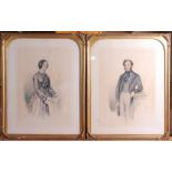 Mid-19th century English school - Pair; three-quarter length portrait studies of a gentleman and his