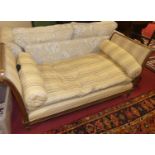 A Louis XVI style French beech framed and striped upholstered day bed, length 163cm