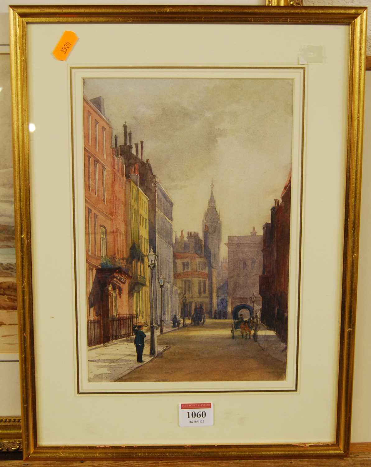 Early 20th century school - London? street scene with horse and cart, watercolour, 27x18cm