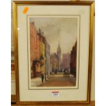 Early 20th century school - London? street scene with horse and cart, watercolour, 27x18cm