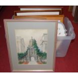 A box of assorted reproduction prints etc